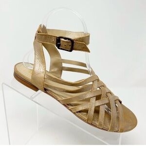 Johnston & Murphy Gold Metallic Leather Strappy Gladiator Sandals Size 7/7 1/2